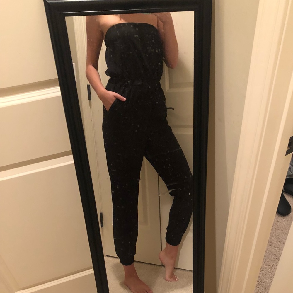 Black Strapless Jumpsuit with Pockets